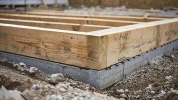 The foundation for a prefabricated house being laid out and prepared for assembly photo
