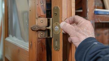 Installing the door and lock in the newly hung door photo