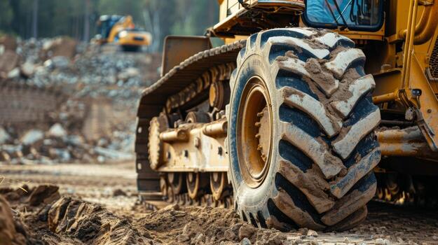 An equipment operator performing a routine check and tuneup on a motor grader keeping its engine in top condition and ready for smooth operation on the job photo