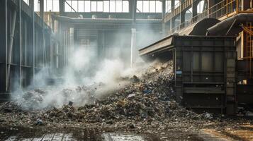 In the next image we see a large machine with advanced technology shredding and breaking down the waste into smaller pieces to be used in the production process photo