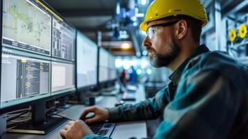 A technician uploads the latest software updates to a realtime alert system ensuring it is equipped with the most advanced features to accurately detect and report any issues photo