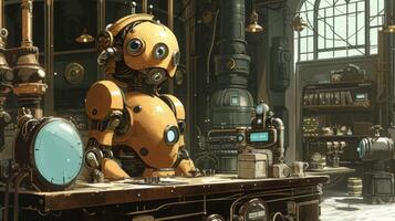 Background In a steampunk world where the line between man and machine is blurred mechanics are skilled in repairing and operating all types of steampowered robots photo