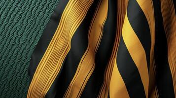 A statementmaking ensemble featuring wide mustard yellow and black stripes set against a deep forest green background for a bold and eyecatching contrast photo