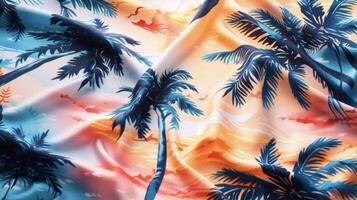 Make a splash in this colorful featuring a tropical print of dreamy sunsets and swaying palm trees photo