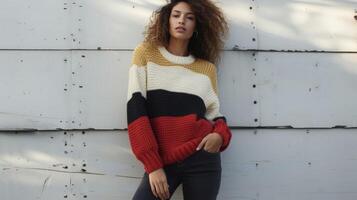 A cozy knit sweater is transformed with unexpected outs and bold colorblocking perfect for adding a modern edge to your casual looks photo