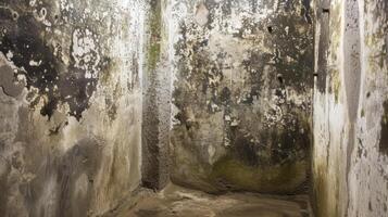 The damp walls of a deep underground cellar covered in mold and moss providing the perfect atmosphere for aging red wines photo