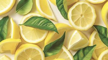 Delicate green leaves peek out from under a of bright yellow lemons harvested at peak riss. The smooth skin invites your fingertips to run over its surface releasing a refreshin photo