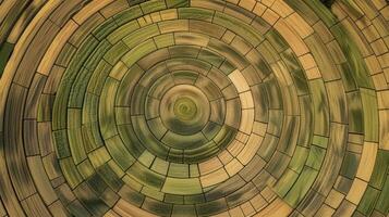 In this aerial photograph a striking pattern emerges as different types of crops are planted in concentric circles. The careful placement of crops creates a unique visua photo