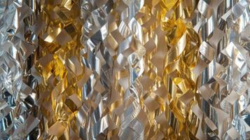A display of silver and gold streamers ready to be hung from ceilings and walls to add festive flair to any New Years Eve party photo