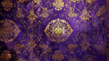 A rich deep purple background embellished with intricate gold patterns representing wealth and abundance photo
