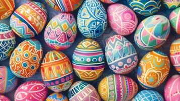 An intricate pattern of geometric shapes and patterns in bright and cheerful colors reminiscent of the fun and excitement of Easter egg hunts photo