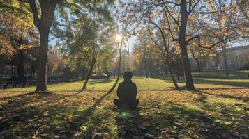 An image of a person sitting in a park using the apps outdoors mode to combine nature with their daily neurofeedback training photo