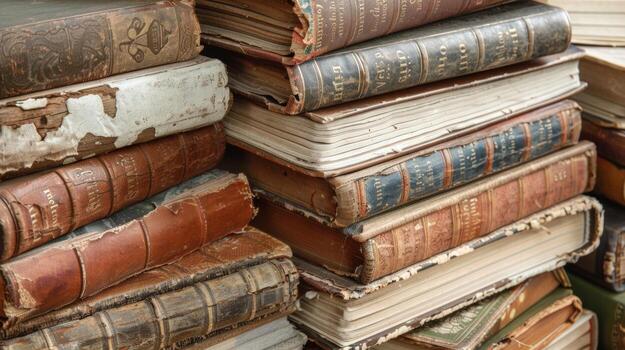 A stack of old wellworn books with titles like Classical Literature and Ancient History on their spines symbolizing the enduring knowledge passed down from generation to generatio photo