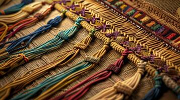 A detailed illustration of a Incan quipu a system of knotted cords used for counting and recording information in ancient South America photo