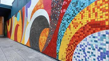 A mural depicting a mosaic of intricate patterns and shades of red yellow and orange representing the colorful and diverse community that calls these streets home photo