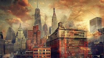 The interplay between soaring skysers and elegant vintage edifices creates a stunning visual contrast in the city skyline photo