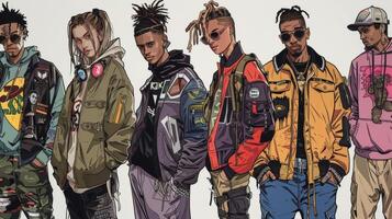 A visual representation of the evolution of streetwear starting with the punk and grunge styles of the 80s and 90s and transitioning to the more modern and trendy urban wea photo
