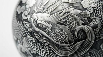 The intricate designs and engravings on a Tai Chi ball used for improving focus and coordination highlighting the attention to detail and discipline involved in these practices photo