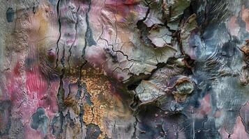 The rough texture of a tree trunk adorned with natural colors and patterns serving as a reminder of the strength and resilience of natures bounty photo
