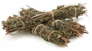 A bundle of dried mugwort leaves also known as moxa used in a technique called moxibustion which involves burning the herb near specific acupuncture points photo