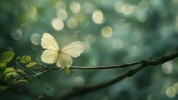A single flower petal delicately balanced on a branch swaying gently with the gentle hum of insects and birds photo