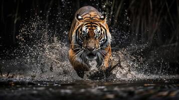 A striking photograph of a tiger representing its strength and fierce energy in Hindu and Buddhist healing practices as a symbol of the primal energy needed for growth an photo