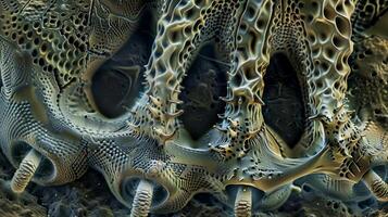 A scanning electron microscope captures the textured surface of a bioinspired adhesive material mimicking the intricate structure of a geckos feet demonstrating the use o photo