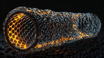 Zooming in on a single carbon nanotube within the aerographite structure reveals its hollow and highly conductive nature contributing to the materials overall lightweigh photo