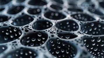 A macro shot of the aerographite structure showcasing its porous and airy composition with tiny bubbles and holes tered throughout photo