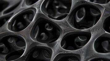 A detailed look at the intricate mesh pattern of the aerographite highlighting the countless interconnected pores that give the material its unique properties. The dark unifor photo