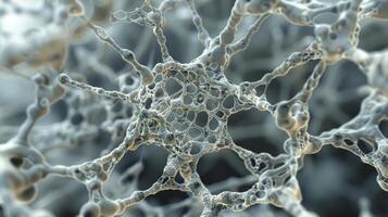 This image showcases the intricate architecture of a DNAbased nanostructure with a highly branched and interconnected network of strands. The branching pattern suggests photo