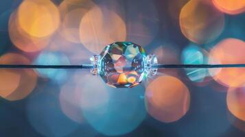 An extreme closeup of a piezoelectric crystal suspended between two electrodes its unique structure allowing it to generate electricity when compressed or bent photo