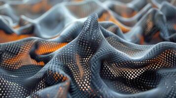 A closeup of a malleable fabric coated in a layer of shape memory polymer folds and twists with ease displaying the potential for adaptive and customizable clothing photo