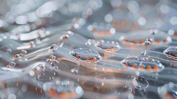 A macro image of a thin transparent material with tiny sensors and actuators highlighting the possibilities of responsive and interactive clothing photo
