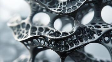 An extreme closeup of a 3Dprinted object shows the intricate layers and details created by the fusion of unique materials and hightech printing technology. Each layer add photo