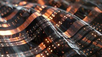 A detailed look at a thin flexible nanoelectronic film. The material is made up of multiple layers of graphene and silicon allowing for highspeed data processing and storage photo