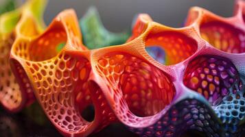 A detail shot of a multicolored highresolution 3D printed model. This innovative material allows for printing in multiple colors simultaneously making it possible to creat photo