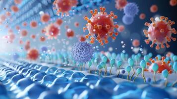 A highly magnified picture of a nanosized drug delivery system showing its surface modifications for targeted drug delivery. These modifications enable the particles to selectivel photo