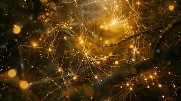 Intense beams of light illuminate a complex network of metal wires and circuitry representing the intricate neural networks of an artificial intelligence designed to aid i photo