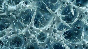 A microscope view of a superhydrophobic surface showing the intricate and elaborate structure of the material at a microscopic level. The surface is covered in countless tin photo