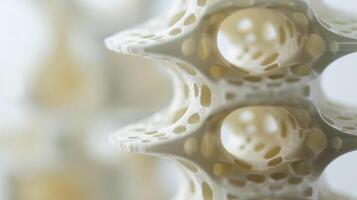 A detailed photograph of an aerogelbased 3D printed object showcasing its intricate and precise design made possible by the materials lightweight and strong properties photo