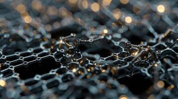 A series of graphene microchips each one no bigger than a fingernail connected together on a circuit board. The thin and flexible nature of graphene is highlighted along wit photo