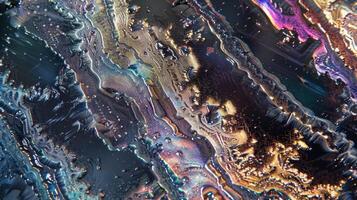 A microscopic view of a thin film of lightresponsive material revealing a pattern of intricate shapes and lines. Some areas appear dark while others are bright indicatin photo