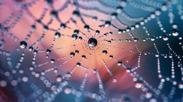 A detailed image of a spiders web showcasing the waterrepelling properties of its silk threads. Water droplets adorn the web like glistening jewels unable to trate the s photo