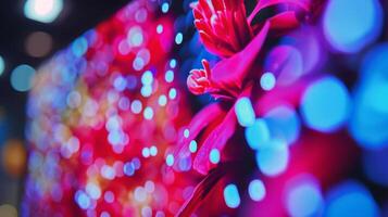 A magnified view of a television screen emphasizing the tiny particles of quantum dots that make up each individual pixel. The description mentions how these dots are revolutionizin photo