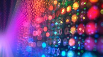 A magnified image of a Quantum Dot chip with each tiny dot glowing brightly in different colors demonstrating the technologys ability to produce a wider range of colors o photo