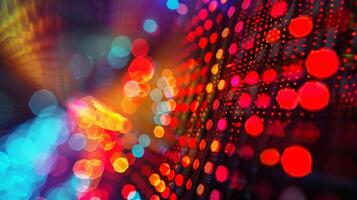 A detailed photograph of a prototype display screen made up of thousands of tiny quantum dots. Despite its small size the screen produces a sharp and vibrant image withou photo
