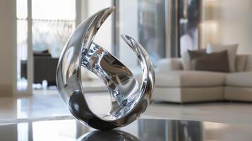 The smooth and polished curves of a magnetic spiral sculpture captivate with their graceful and hypnotic movement reminiscent of a dancer frozen in time. Its refined and allurin photo