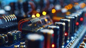 An upclose shot of a grapheneenhanced supercapacitor designed to store and release energy more quickly and efficiently than traditional capacitors making it ideal for us photo