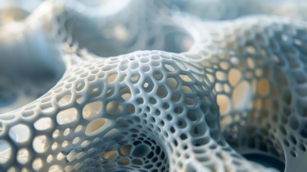 A magnified view of a polymer filament the building block of 3D printing. The intricate patterns and textures of the filament highlight the advancements in material scienc photo